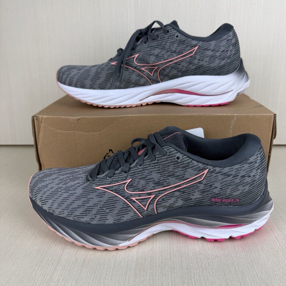 Mizuno Wave Rider 26 Shoes Women’s 10 Grey Pink Running Cancer Awareness Sneaker